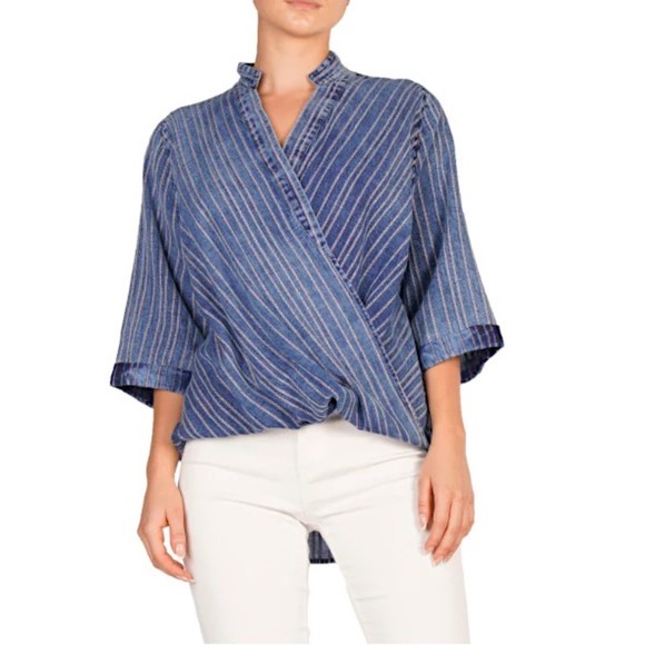 Elan Tops - Elan Indigo Stripes Cross Top